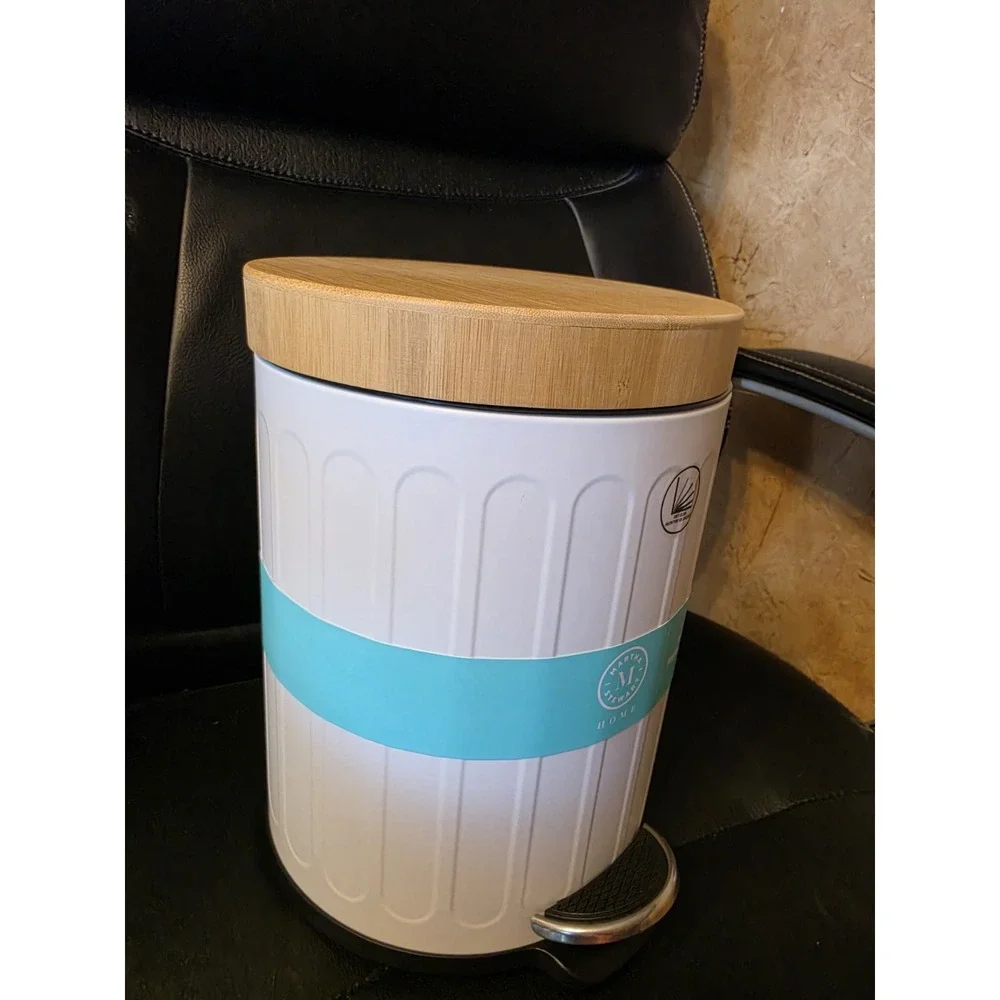 Martha Stewart Home 1.3-gallon pedal bin, durable white metal body w/...